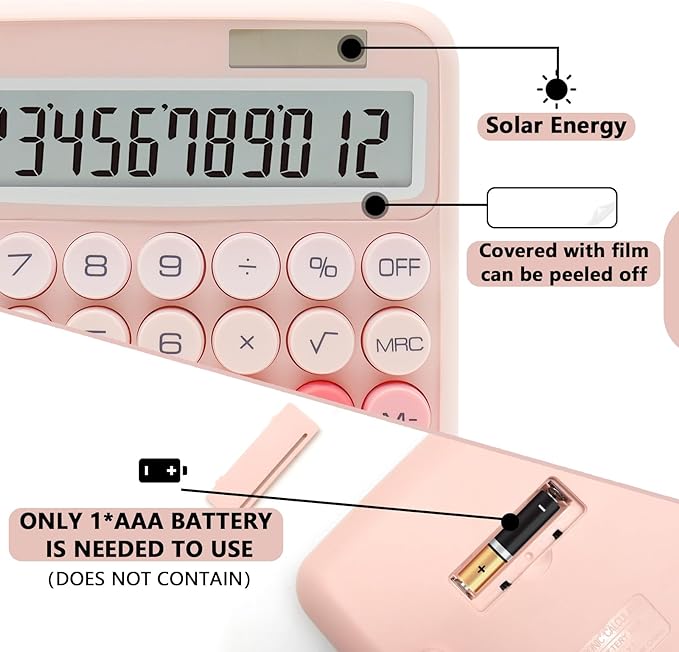 Gradient Pink Calculator, UPIHO Standard Calculator 12 Digit with Large LCD Display and Big Buttons, Pink Office Supplies for Women, Cute Desk Accessories for Office,School, Home, Business