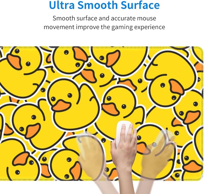 Cute Rubber Ducks XL Large Mouse Pad with Stitched Edges Long Non-Slip Rubber Base Mousepad Yellow Cartoon Ducky Laptop Keyboard Mat Desk Pad for Office Home Desk Decor, 31.5" X 11.8"