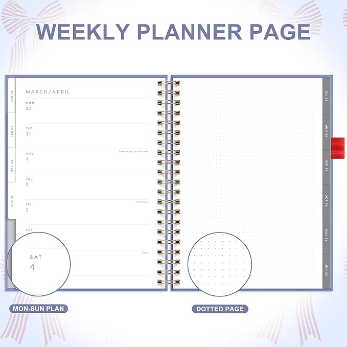 And Per Se 2026 Planner with Pattern, A4 Size-Daily, Weekly & 18-Monthly Planner, Daily Schedule, Monthly Tabs, 100 GSM Thick Paper(Bowknot Pattern)