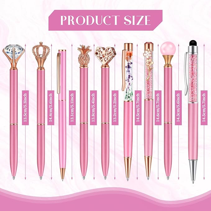 Janmini 9 Pcs Ballpoint Pens Set Metal Crystal Diamond Glitter Pens for Journaling Black Ink Pretty Cute Things Fancy Stationery Gifts for Women Girls Birthday Home Office Desk(Pink Purple)