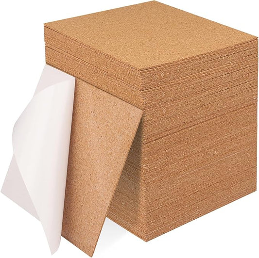 GNIEMCKIN 80 Pack 6 x 6 Inches Self Adhesive Cork Squares, 6 x 6 Inch Cork Squares for DIY Crafts, 2 mm Thick