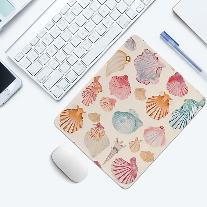 Colorful Seashells Mouse Pad,Beachy Desk Mat,Ocean Coastal Mouse Pad,Girly Summer Coastal Mouse Pads for Beach Room Dorm Home Office Desktop Decor,10.2x8.2 Inch