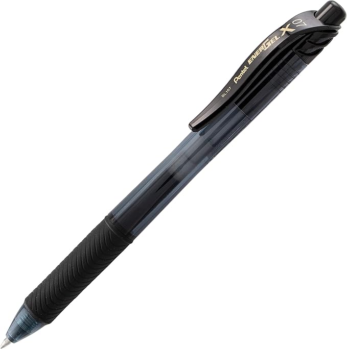 Pentel EnerGel-X Retractable Liquid Gel Pen, (0.7 mm), Medium Line, Black Ink, Box of 12 (BL107-A)