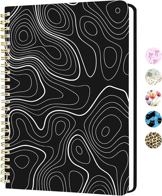 Stanoha Cute Spiral Notebook A5 Journal for Women Girls Kawaii Aesthetic Pretty Floral Design with Pocket, 8.5 x 5.7 inch, Line, White Lines