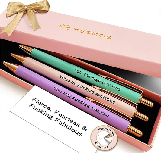 MESMOS Fucking Awesome Pen Set, Inappropriate Funny Gifts for Women and Friends. Fun and Motivational Office Pens for Coworkers, German-Made Ballpoint Ink