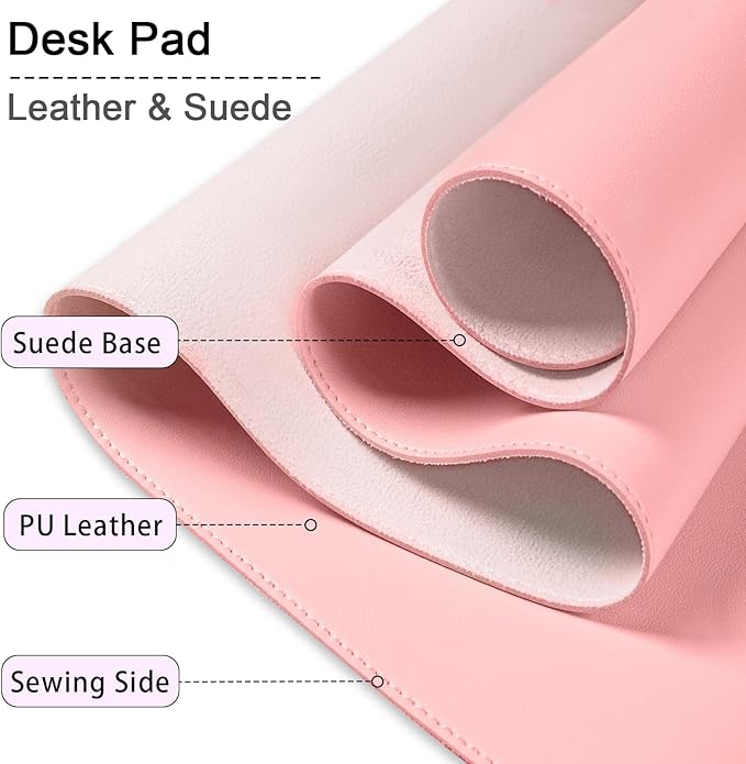 Large PU Leather Desk Mat 35.4" x 17" - Non-Slip Mouse Pad, Waterproof Computer Protector, Office Writing Pad for Keyboard and Mouse (Melon Pink)