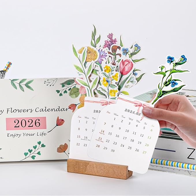 Bloomy Flowers Desk Calendar 2026 Small Desk Calendar Mini Standing Decorative Floral Desktop Calendar for Home Office School Desk Accessories