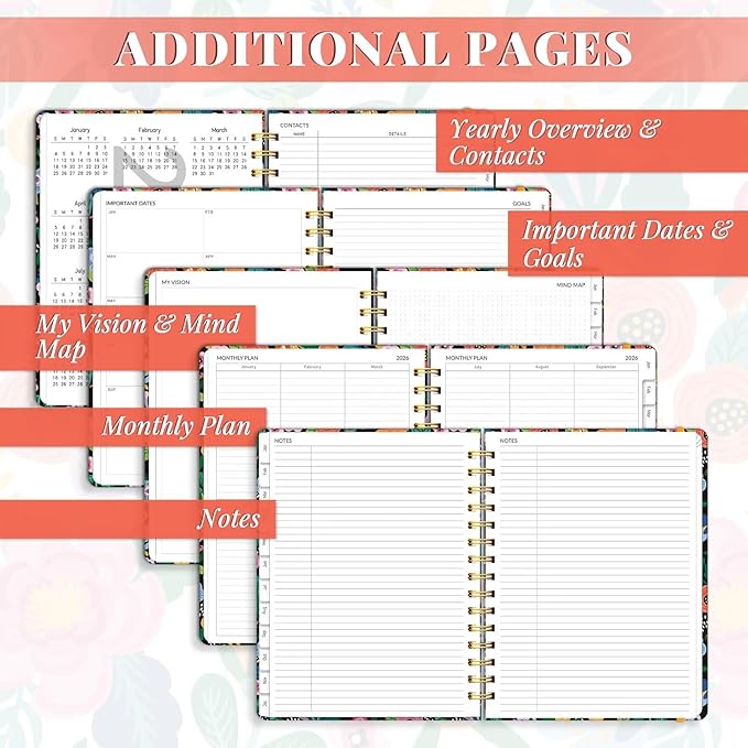 2026 Planner 8.5 x 11, Large Weekly and Monthly Planners with Tabs, A4 Spiral Bound Daily Calendar 2026 Planner, 12 Month Agenda Organizers from Jan. to Dec.(Pink Bloss)