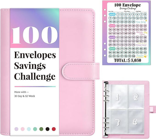 Sooez 100 Envelopes Money Saving Challenge, Savings Challenges Book with Envelopes, Flexible Saving $5050, $2600, $300, Savings Binder with 100 Pocket Pre-Number & Reusable Laminated Tracker