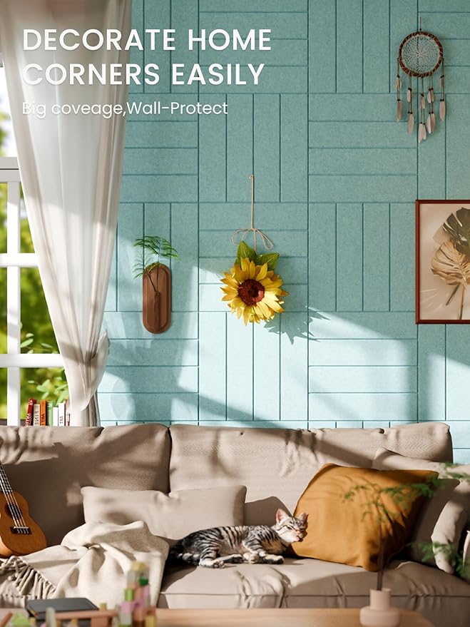 Bumusty Large Cork Board Alternative-48 x 36" Felt Bulletin Board Tiles, with 30 Pushpins, 70 Adhesive Tabs, 12-Pack Slat Wall Paneling, Cork Boards for Office Push Pin Board Felt Board-Aqua Blue