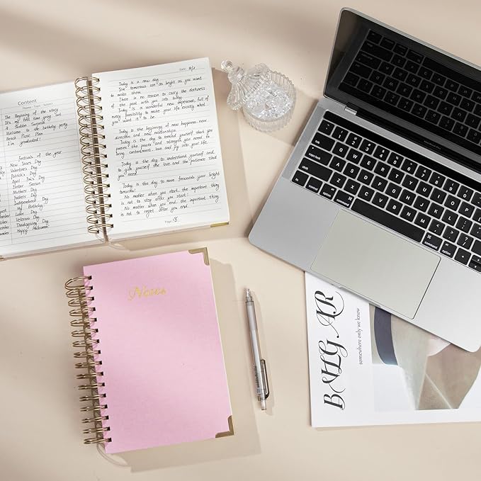 Spiral Notebook Journal, 328 Pages Linen Hardcover College Ruled Notebook, Lined Thick Journals for Women Men, B5 Thick Spiral Journal for Writing, 100GSM Paper, Cute Notebooks for Work School