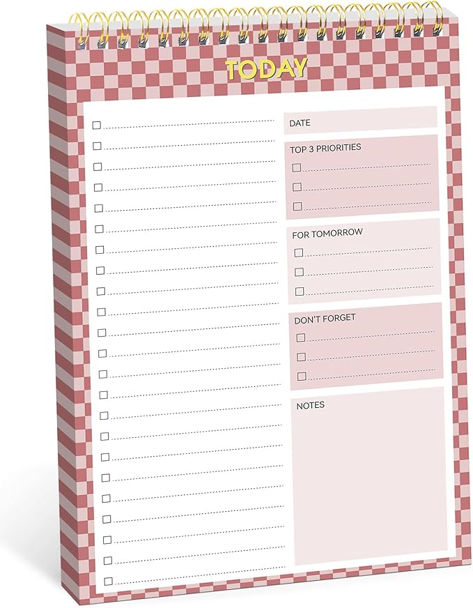 To Do List NotePad, Aesthetic To Do List Notebook for Work With 52 Sheet For Daily Tasks and Goal Setting, Undated Daily Planner Perfect for Office, Home and School Supplies - Rose Checkered