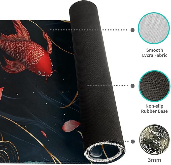 Gaming Mouse Pad Desk Pad XL Large Mouse Mat Keyboard Mat Office Desk Decor AccessoriesKeyboard Mat Office Desk Decor Accessories (Koi)