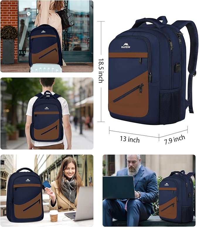 MATEIN Travel Backpack for Men with USB Charging Port, TSA Friendly Carry On 17.3 Inch Laptop Backpack with Luggage Strap, Water Resistant Flight Approved Work Business College Daypack Bag for Men