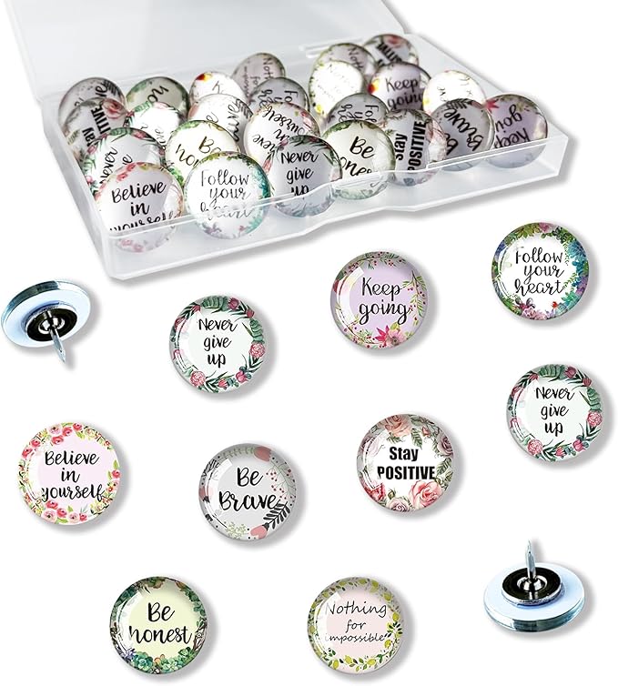 Push Pins,Thumb Tacks,Decorative Push Pins,Cute Thumb Tacks and Pushpins for Bulletin Board, Pin Board for Cork Board,Office Decor,or Home Décor (Floral-Motivational)