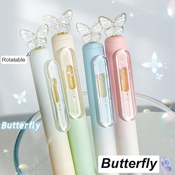 4 Pcs Cute Retractable Pens Butterfly Gel Pen 0.5mm Fine Point Black Ink Smooth Writing Pen Office School Supplies Aesthetic Gradient Pastel Pens for Women Girls (4Pcs Butterfly)