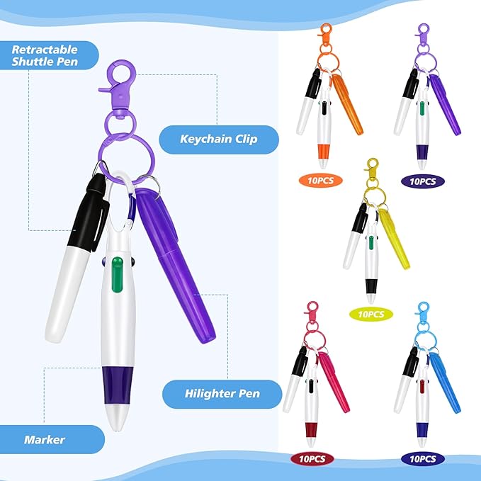 30 Sets Nurse Pen Set, Include 4 In 1 Retractable Shuttle Pens Marker Pen Mini Tip Highlighter Keychain Clips Already Assembled Gift Set for Nurse Students Office School (30)