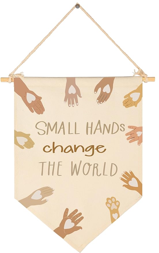 Equality Wall Banner-Inspirational Quote Rainbow Wall Flag Sign Pennant Poster Wall Decor Gifts for Classroom Nursery Preschool Kindergarten Library Reading Room Door-Small Hands Change the World