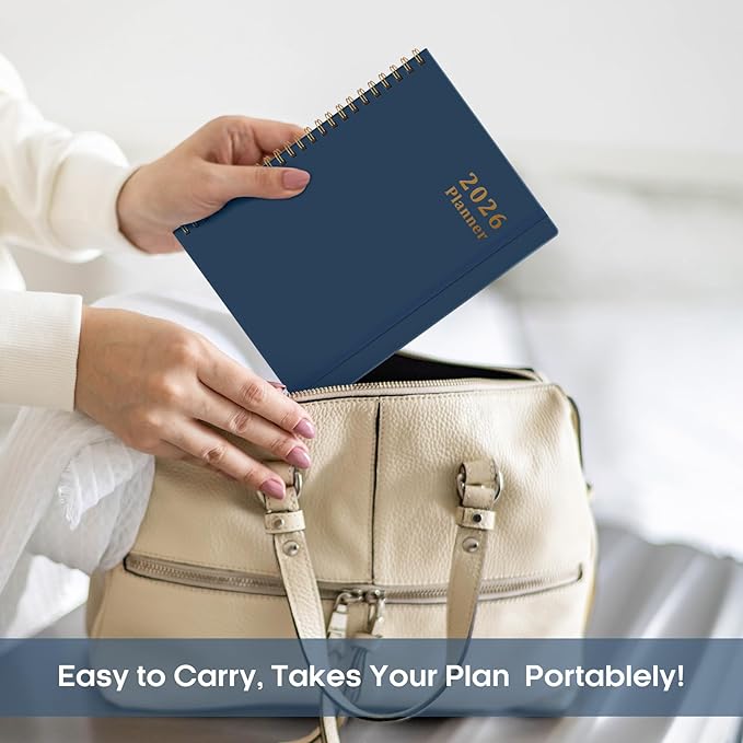 2026 Planner, Weekly and Monthly Calendar Planner, January 2026 - December 2026, Hardcover 2026 Calendar Book with Tabs For Women & Men, Inner Pocket, Spiral Bound, Perfect for Office Home School Supplies - A5 (6.3" x 8.5"), Navy