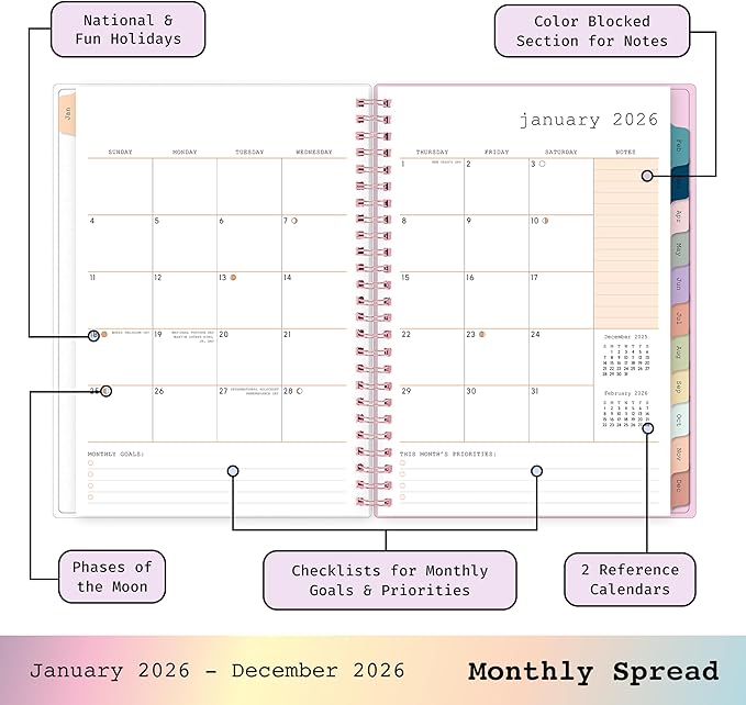 Blue Sky WAAV 2026 Weekly and Monthly Planner Calendar, January 2026 - December 2026, 5.875" x 8.625", Flexible Cover, Durable Twin Wire Binding, Storage Pocket, Includes 20 Notes Sheets, Gloria