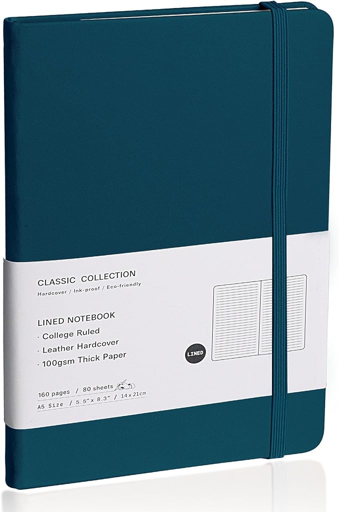 Lined Journal Notebook – Hardcover Notebook for Men & Women – Journals for Writing, Work, School, Home & Daily Notes, 160 Pages – Medium A5, 5.7"x8", 100 gsm Thick Paper (Turquoise)
