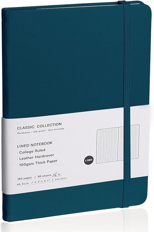 Lined Journal Notebook – Hardcover Notebook for Men & Women – Journals for Writing, Work, School, Home & Daily Notes, 160 Pages – Medium A5, 5.7"x8", 100 gsm Thick Paper (Turquoise)