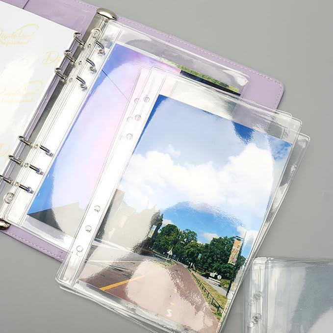 NatSumeBasics 12 A5 Binder Pockets Clear Zipless Cash Budget Envelopes for 6-Ring Notebook Binder Sheet Protectors Organize Photos Cards Bills (A5, Clear)