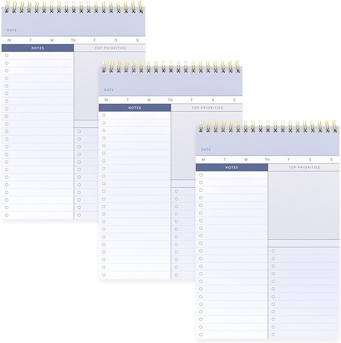 PAPERAGE To Do List Notepad, Daily To Do List Notebook, 60 Double-sided Tear-off Sheets, 3 Pack, 6.5" x 9.5", Undated Daily Planner Checklist for Office, School or Home (Blue/Grey)