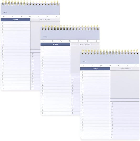 PAPERAGE To Do List Notepad, Daily To Do List Notebook, 60 Double-sided Tear-off Sheets, 3 Pack, 6.5" x 9.5", Undated Daily Planner Checklist for Office, School or Home (Blue/Grey)