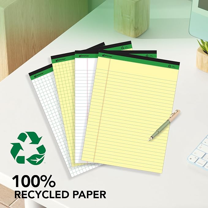 KAISA Yellow Legal Pads 12Pads 600 Sheets Writing Pads Recycled Paper 5"x8" Norrow Ruled Lined Paper Small Legal pad Perforated 50 sheets/pad Notepads Writing Tablet Canary For Office Supplies (Canary 12pads)