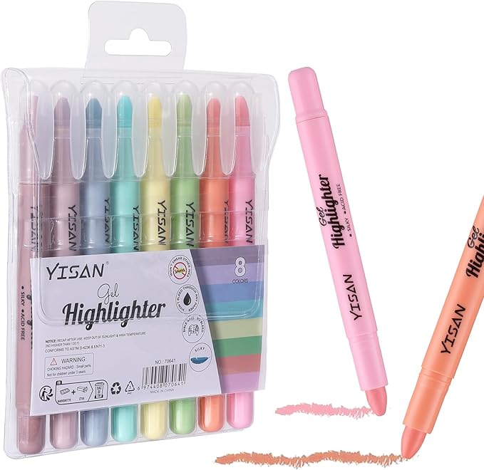 YISAN Bible Highlighter, Dry Highlighter,No Bleed Marker Pens, 8 Sorbet Colors,70641