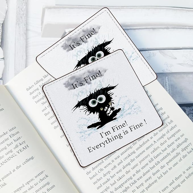 2 Pack Funny Cat hit by Lightning Leather Book Corner Bookmark, Durable Handmade Reading Accessories - Gifts for Readers, Women, Men, Teachers, Students