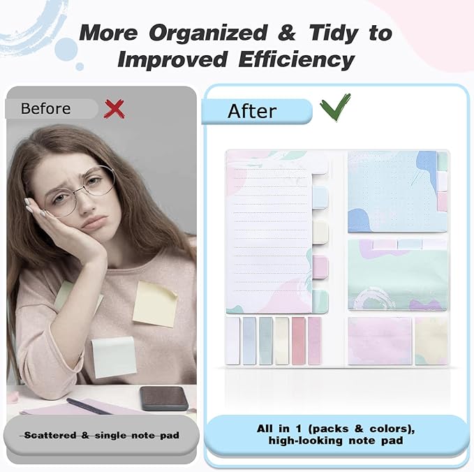 Hommie Sticky Notes Set, Divider Sticky Notes 410 Packs Planner Sticky Note Dividers Tabs with Color Coding for School Supplies, Office Supplies, Book Notes,Bible Sticky Notes