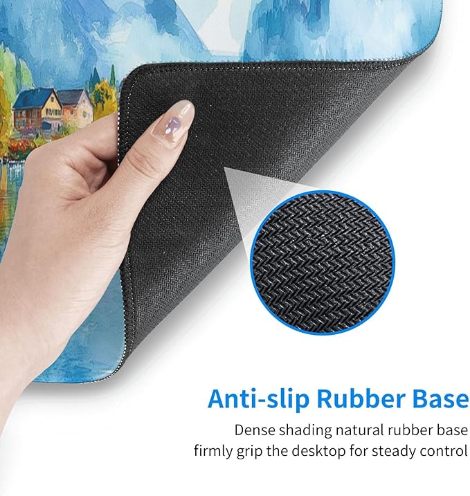 Watercolor Village Mouse Pad XL Large Mousepad Non Slip Rubber Base Desk Mat for Laptop Computer Gaming 31.5" X 12"