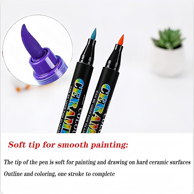 Permanent Marke Ceramics Pens 12 Colors Porcelain Paint Brush Pen for Both Glazed and Unglazed Ceramics Christmas Decoration Wine Markers for Adults