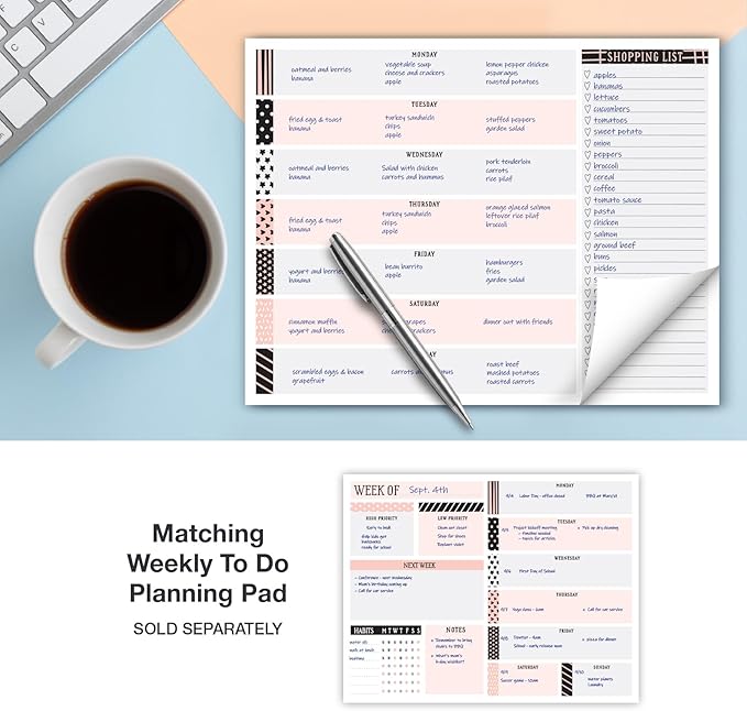Global Printed Products 8.5" x 11" Horizontal Meal Planning Pad, 60-Sheets, Scrapbook