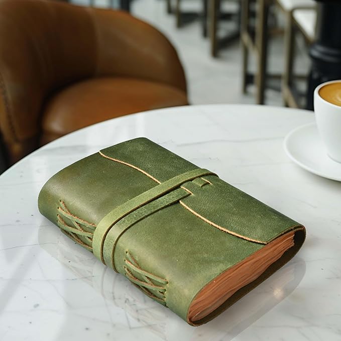 LEATHER VILLAGE Leather Bound Journal - Green, 11.5"X8.50", 220 Pages - Vintage Blank Paper Diary for Writing, Drawing, Sketchbook, and Travel Notebook - Ideal for Women and Men
