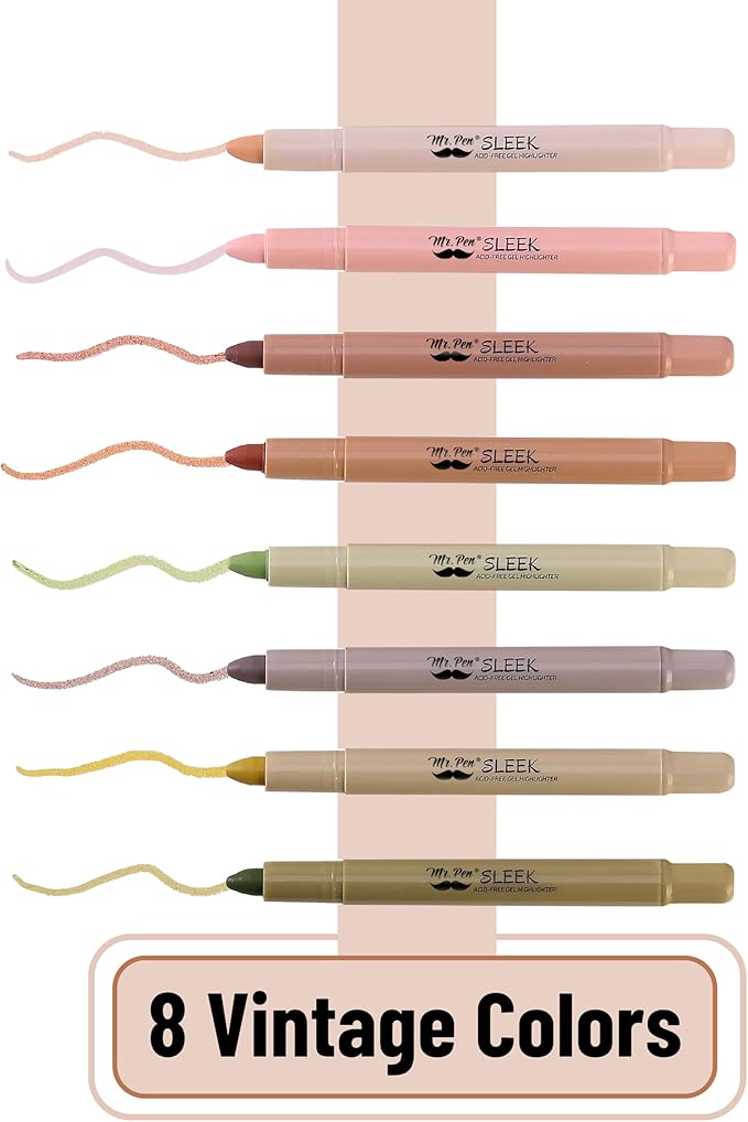 Mr. Pen- Bible Highlighters No Bleed Highlighters, Vintage Colors, 8 Pack, Gel Pen Highlighter