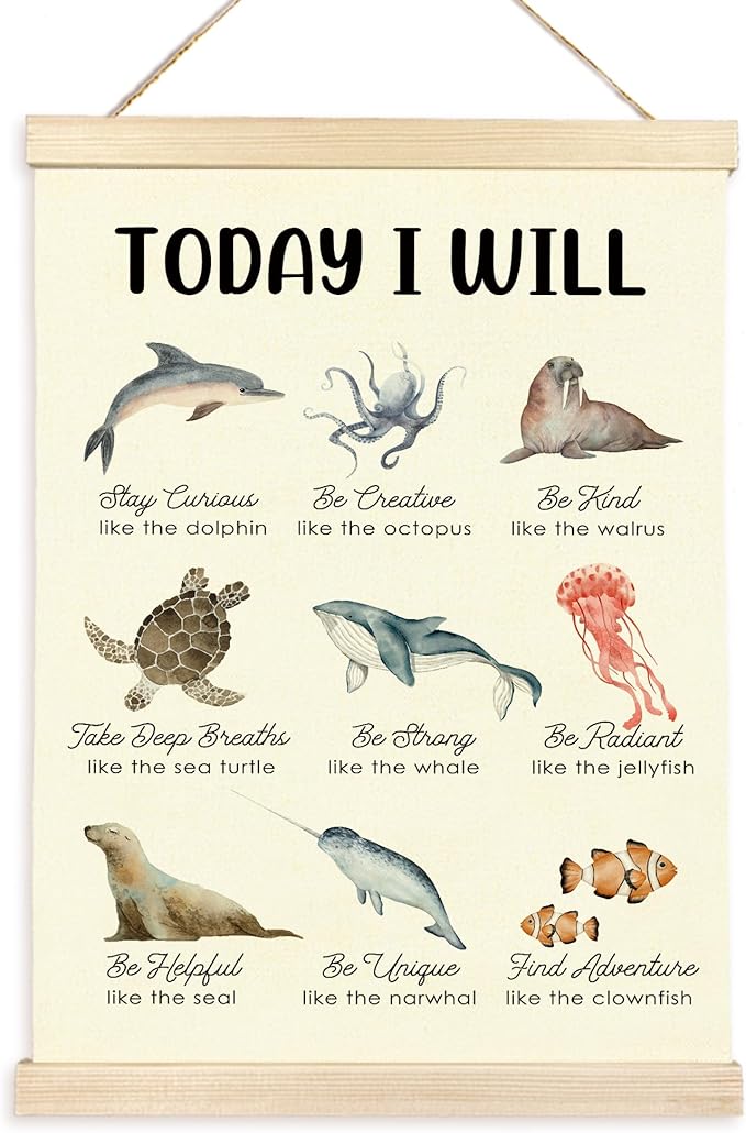 CGBHW Positive Affirmations Poster Hanger Frame for Kids, Mental Health Decor, Inspirational Ocean Animals Posters Wall Art Hanging Decor Counselling Therapy Office Classroom Nursery, 12x16