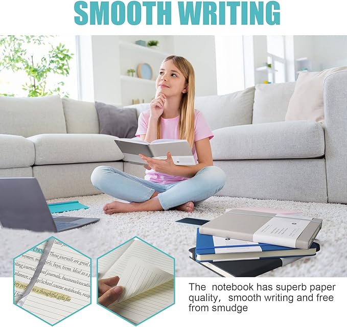 Lined Journal Notebook, 6Pack Hardcover Notebook for Men & Women – Journals for Writing, Work, School, Home & Daily Notes, 160 Pages – Medium A5, 5.7"x8", 100 gsm Thick Paper (Grey)