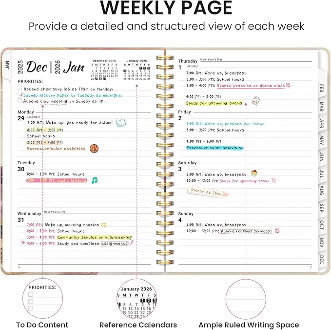 2026 Planner, Weekly and Monthly Calendar Planner for Women, Jan 2026 - Dec 2026, Hardcover Planning Agenda book with Tabs, Spiral Bound, Inner Pocket, Perfect for School Office Supplies, 6.3" x 8.5" - Landscape