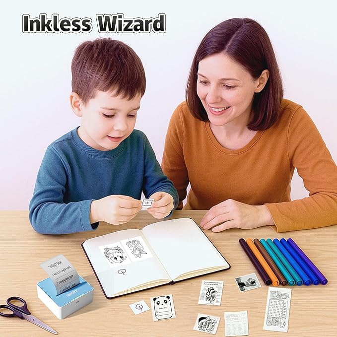 iDPRT Sticker Printer - Mini Portable Printer Bluetooth Thermal Label Printer with 1 Roll Sticker Paper, Inkless Sticker Maker Machine Pocket Instant Print for Study Notes, Pictures, DIY, Blue