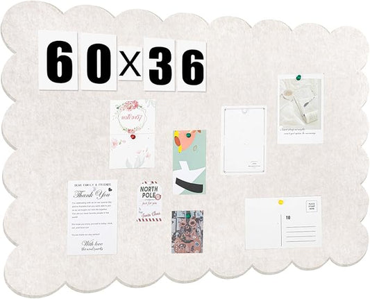 Scalloped Felt Bulletin Board 60 x 36 Inches Foldable Beige Pin Cork Board Alternative for Wall, 5' x 3' Trifold Picture Vision Self Adhesive Bulletin Decorative