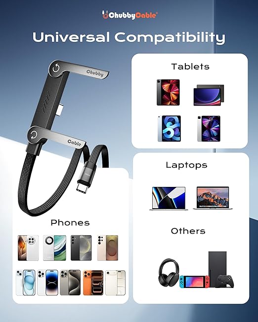 chubbycable StandLite 240W Braided Fast Charge Cable with Built-in Phone Stand T-Shaped Foldable Durable USB-C Cord 90 Degree USB C Cable Right Angle Multi-Functional Charger Cord, Black, 4.9FT