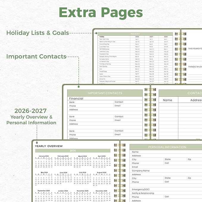 Oucaru Undated Daily Planner, 8.5"x11", A4 Size Spiral Notebook with Hourly Schedule, To Do List, Priorities, and Notes for Productivity - Easily Organize Your Tasks, Appointments & Goals for Women