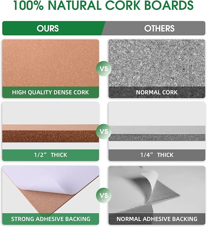 4 Pack Cork Bulletin Board 12 x 12 Inch - 1/2" Thick Cork Board Tiles,Self-Adhesive Frameless Cork Tiles Wall Decor with 50 PCS Pushpins for DIY, Office, School and Home Decor