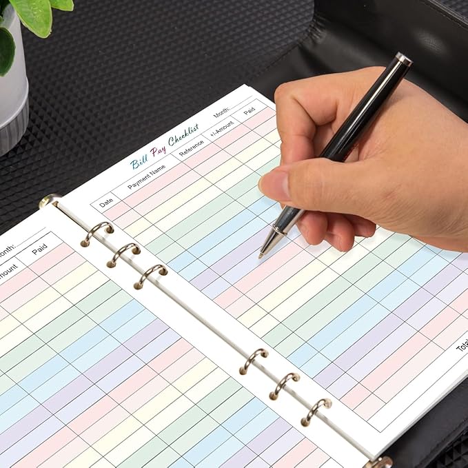 Payment Checklist Refills - 50 Sheets/100 Pages Colorful Monthly Budget Forms for A5 Binder, 6 Hole Punched, 100 gsm White Paper, 5.8" x 8.3"