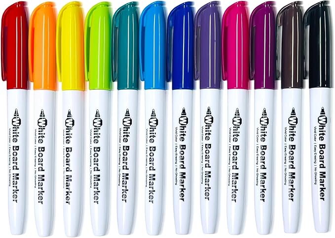 SFAIH Gifts for Kids - 12 Pack Dry Erase Markers, 12 Colors Low Odor Whiteboard Markers for Children, Perfect Stocking Stuffer, Travel Drawing & Learning, Home & School Use, Non-Toxic