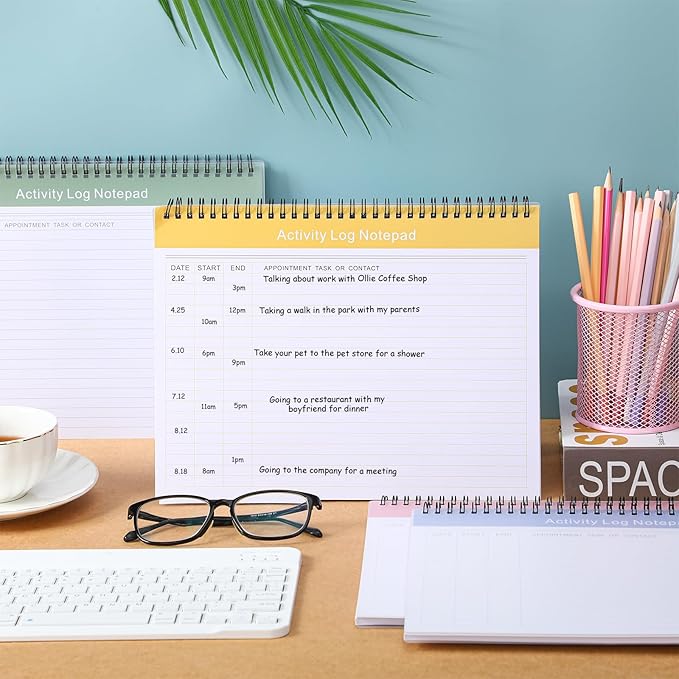 Kisston 4 Pcs Activity Log Notepad Daily Activity Log Book 8.5 x 11 Inches Daily To Do List Notebook Planning Pad Spiral Bound Log Book for Work Boosting Productivity(Bright Color,Activity)