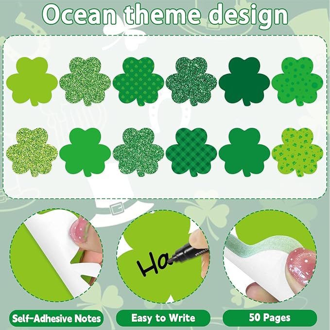 600 Sheets St Patrick's Day Sticky Notes, Lucky Shamrock Notepads Irish St. Patrick's Day Memo Pads for Home Office School Party Supplies